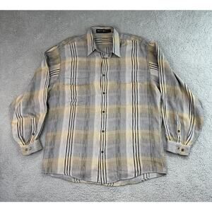 Jhane Barnes Button Up Shirt Mens Large Checked Multi Color Silk Cotton Rayon